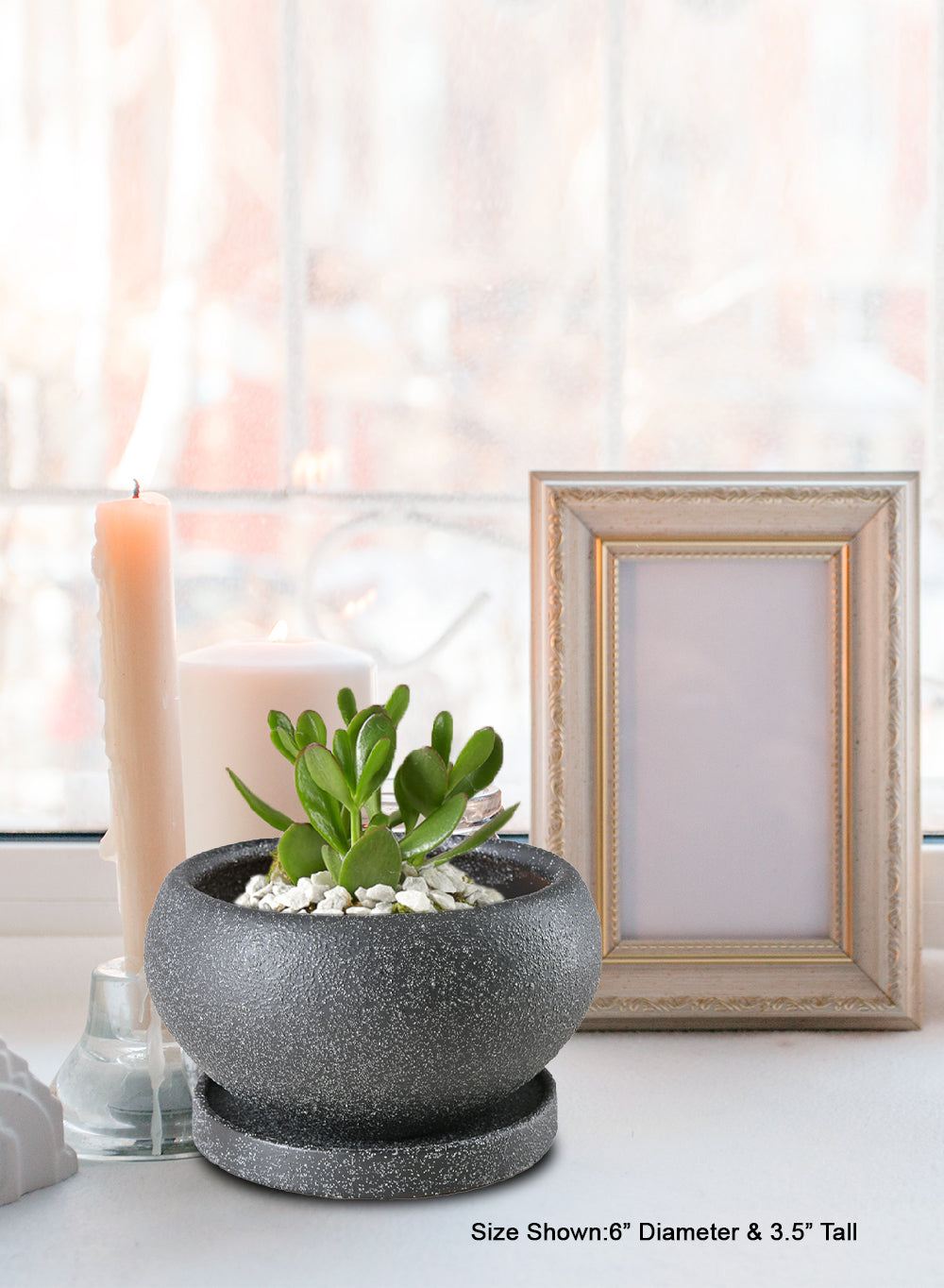 Granite Ceramic Mini Planter, 6" Diameter & 3.5" Tall