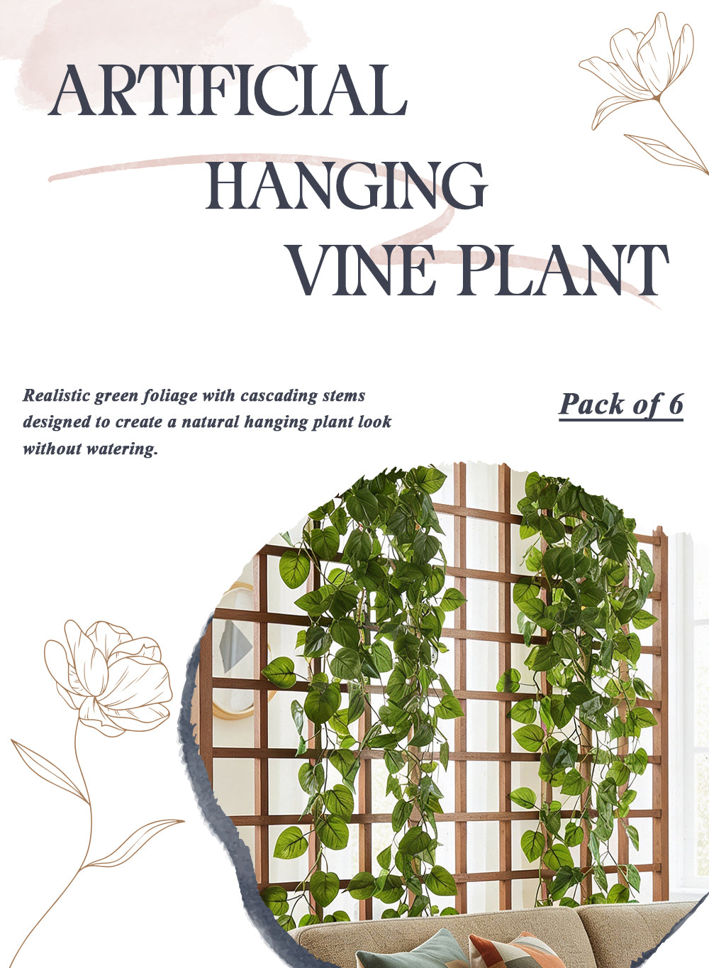 Artificial Hanging Vine Plant, 83" Long, Pack of 6
