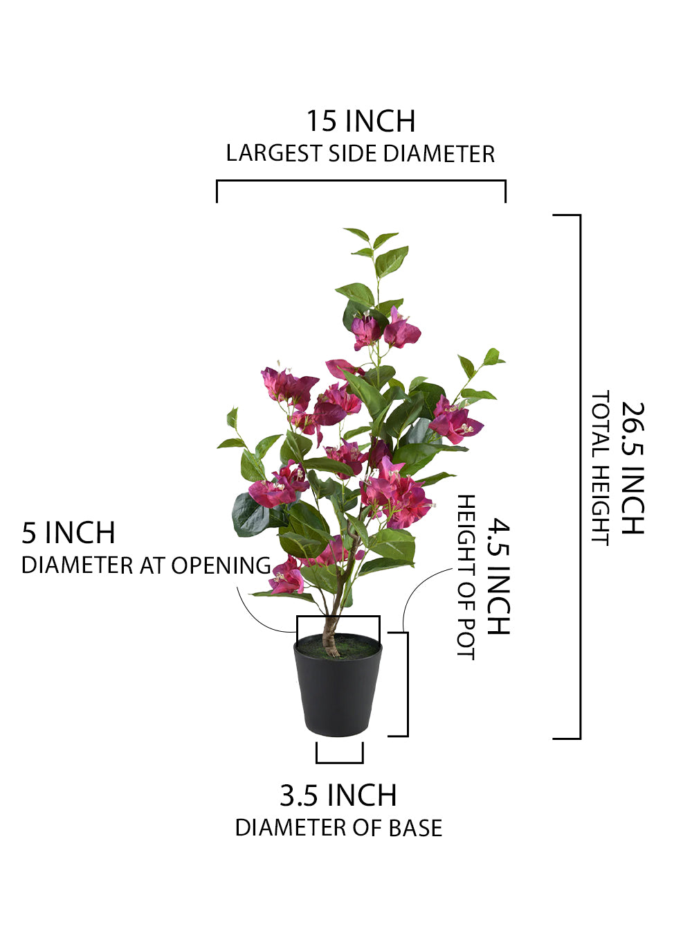 Artificial Bougainvillea Plant, 15" Diameter & 26.5" Tall