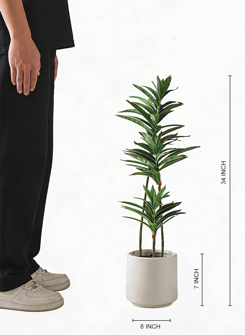 Artificial Dracaena Potted Plant, 7" Diameter & 34" Tall