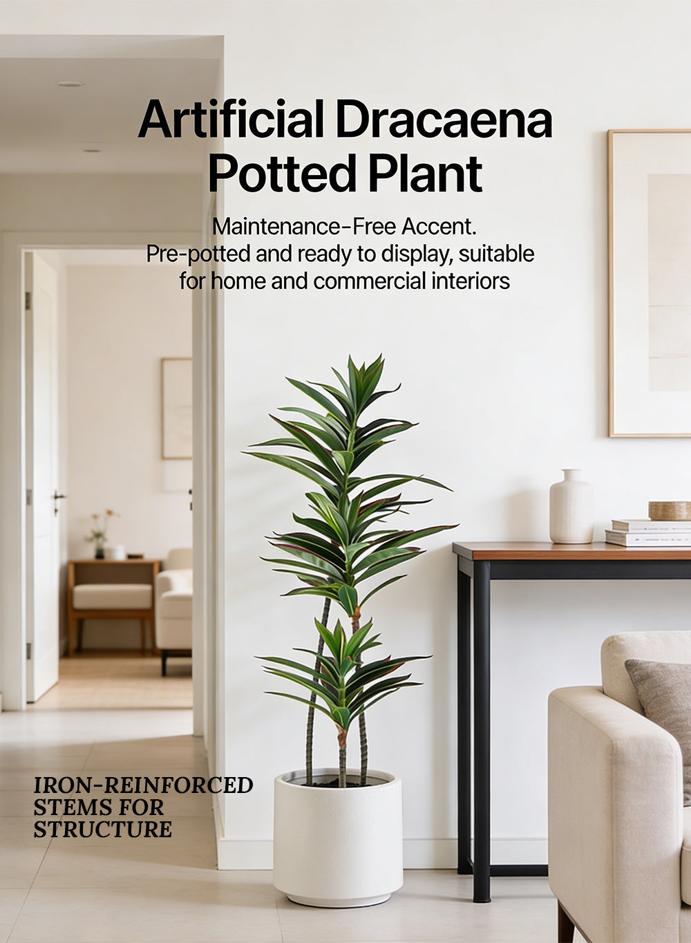 Artificial Dracaena Potted Plant, 7" Diameter & 34" Tall