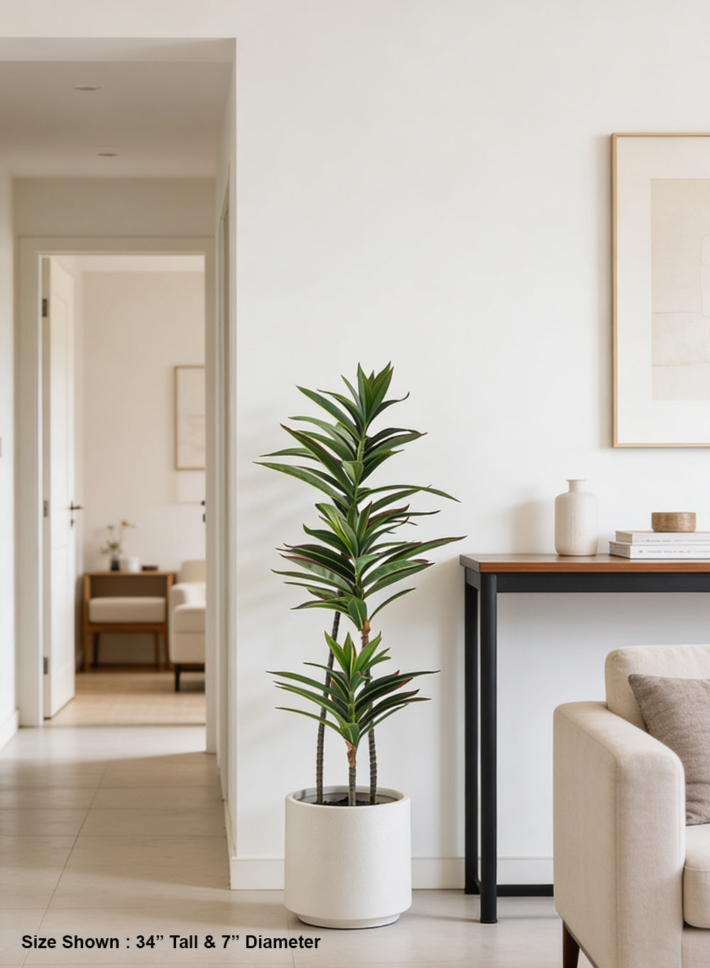 Artificial Dracaena Potted Plant, 7" Diameter & 34" Tall