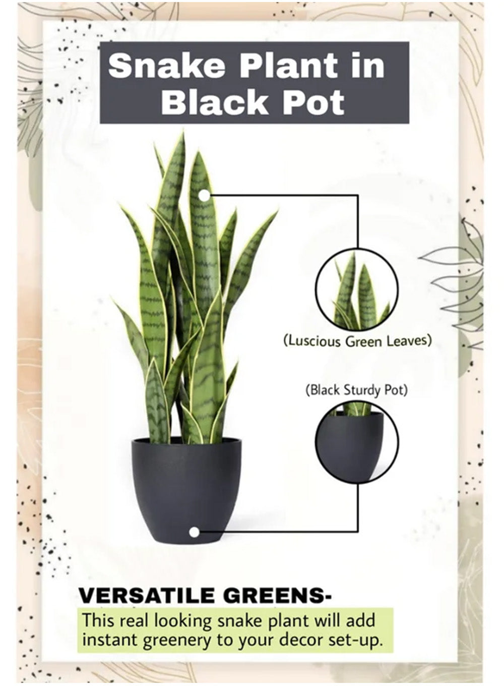 Artificial Bird's Nest Snake Plant in Black Pot, 10" Diameter & 27" Tall