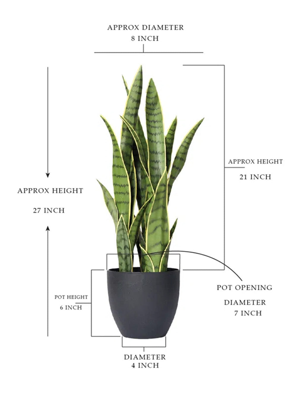 Artificial Bird's Nest Snake Plant in Black Pot, 10" Diameter & 27" Tall