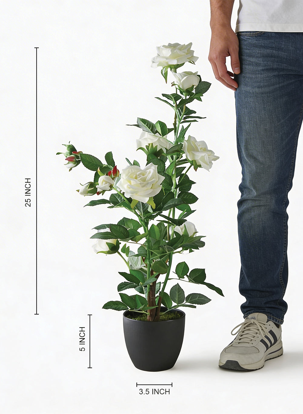 Artificial White Rose Potted Plant, 6" Diameter & 30" Tall