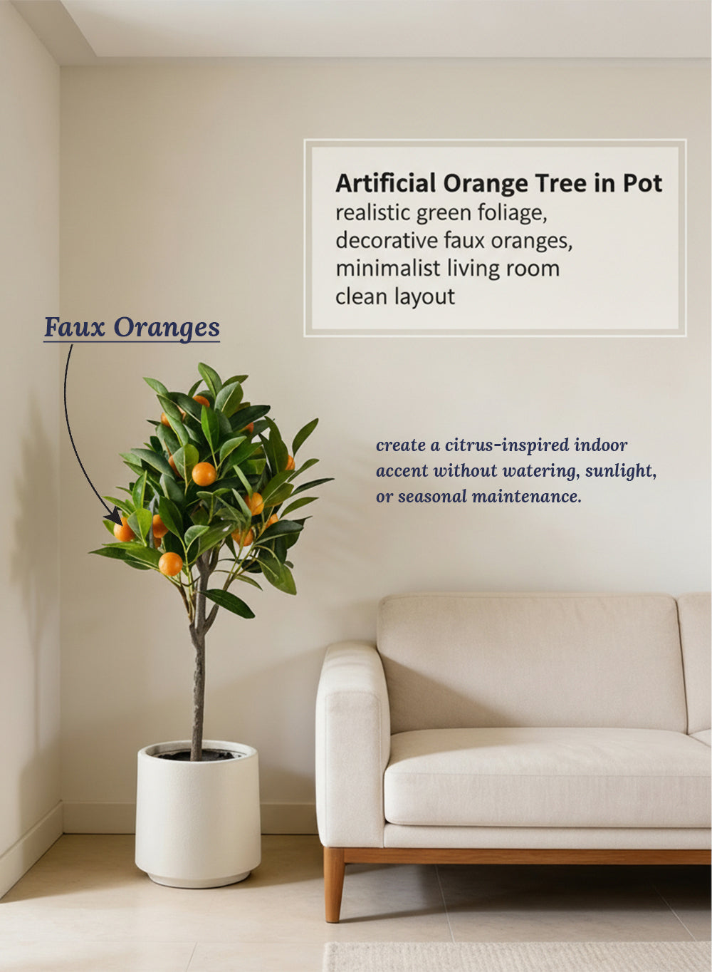 Artificial Orange Tree in Pot, 7" Diameter & 30" Tall