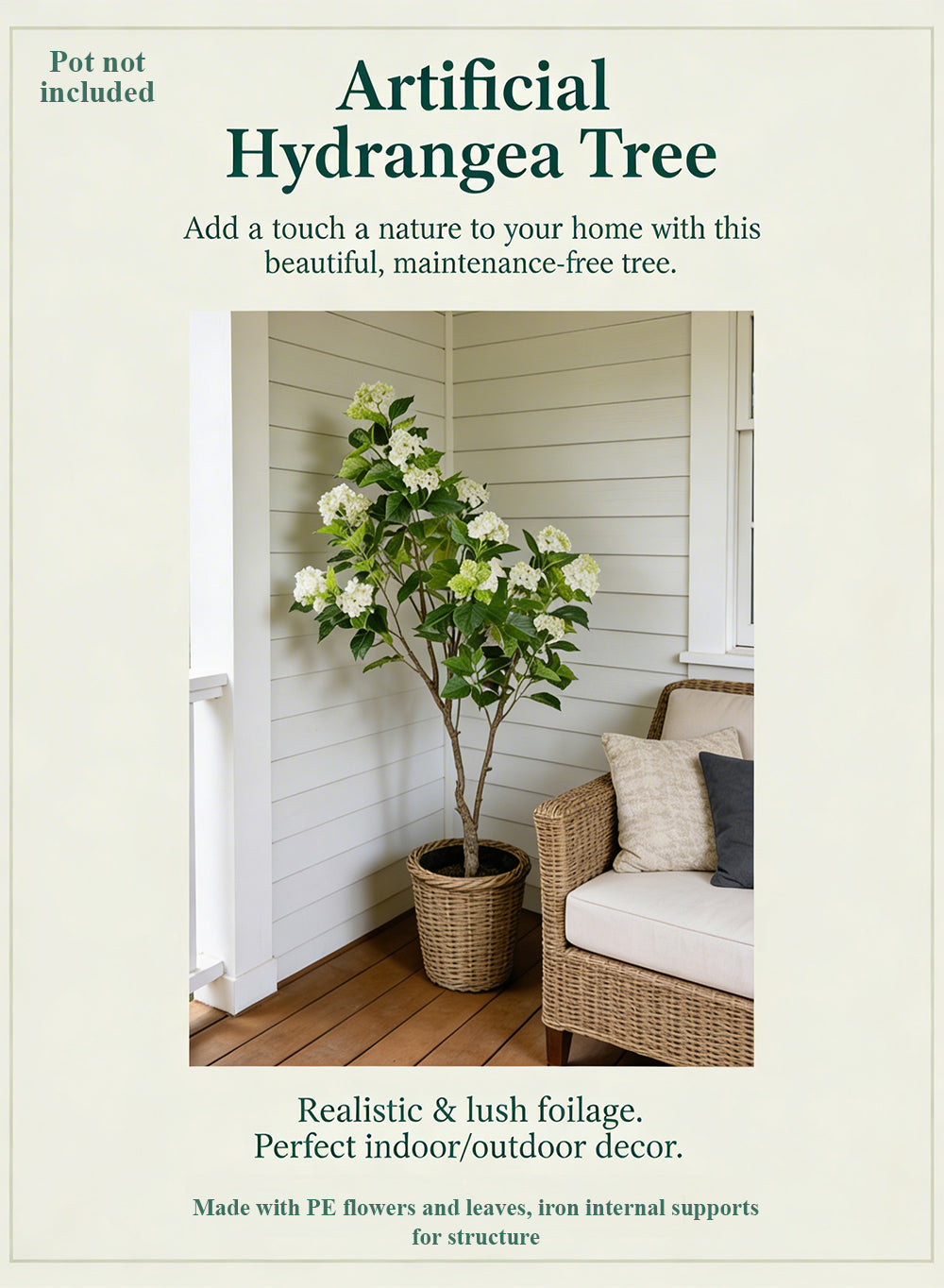 Artificial Hydrangea Tree, 7.5" Diameter & 82" Tall