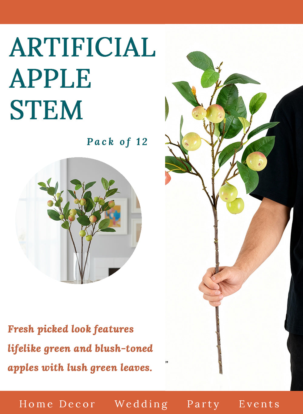 Artificial Apple Stem, 31" Long, Pack of 12