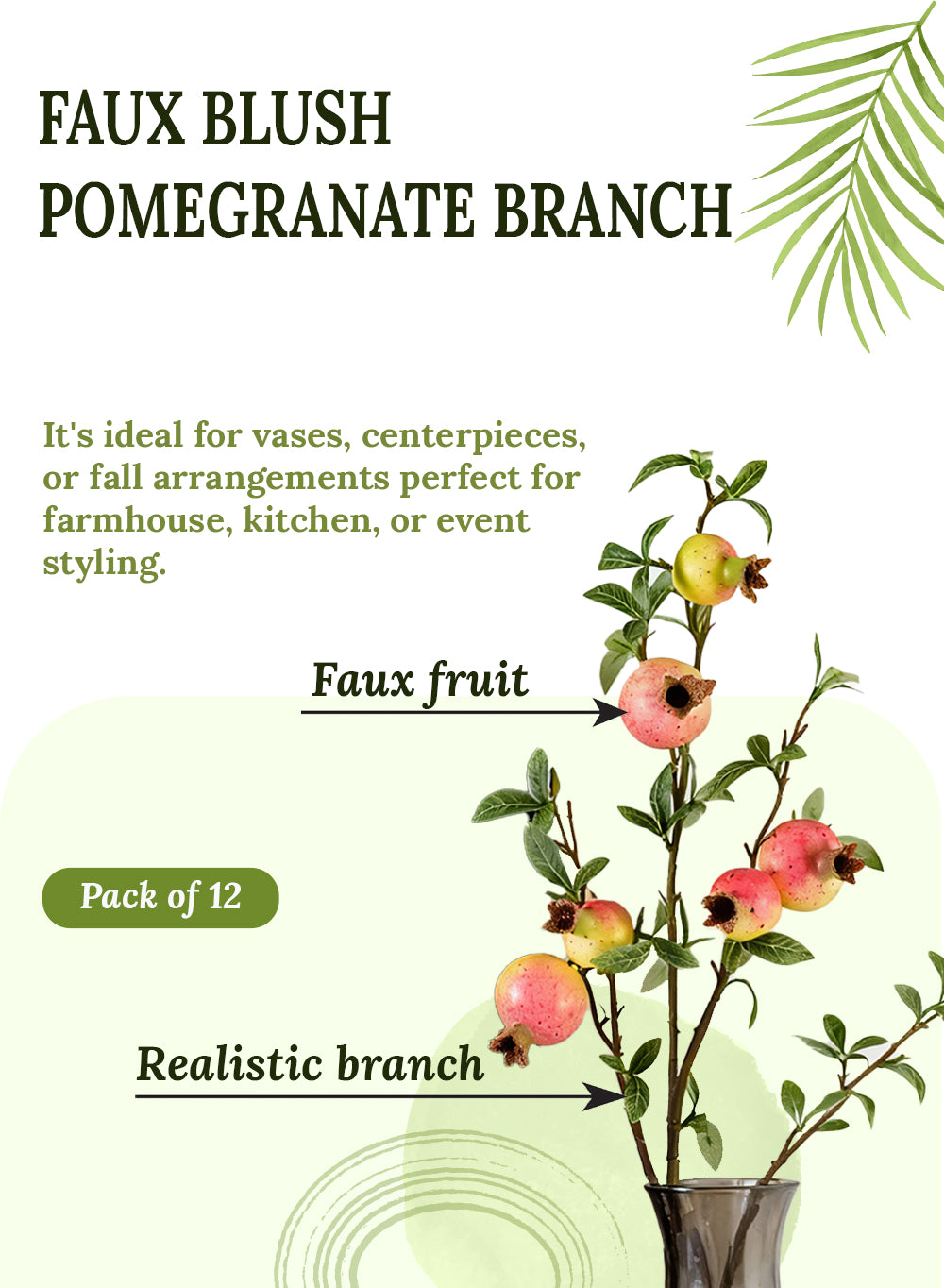 Faux Pomegranate Branch, in 2 Colors, Pack of 12