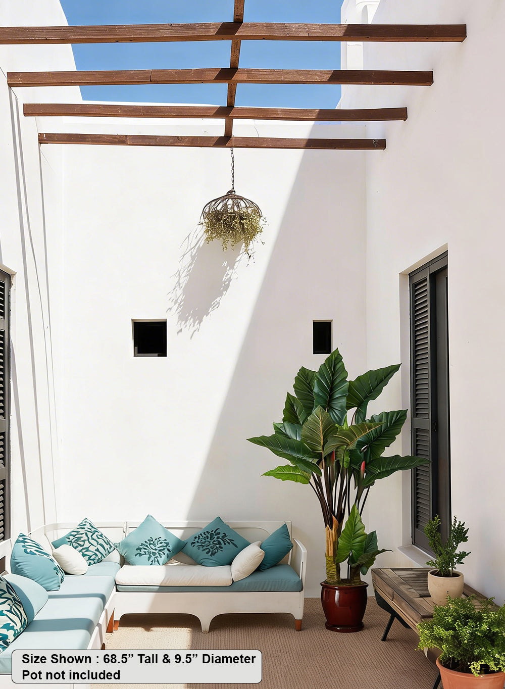 Artificial Elephant Ear Plant in Pot, 9.5" Diameter & 68.5" Tall