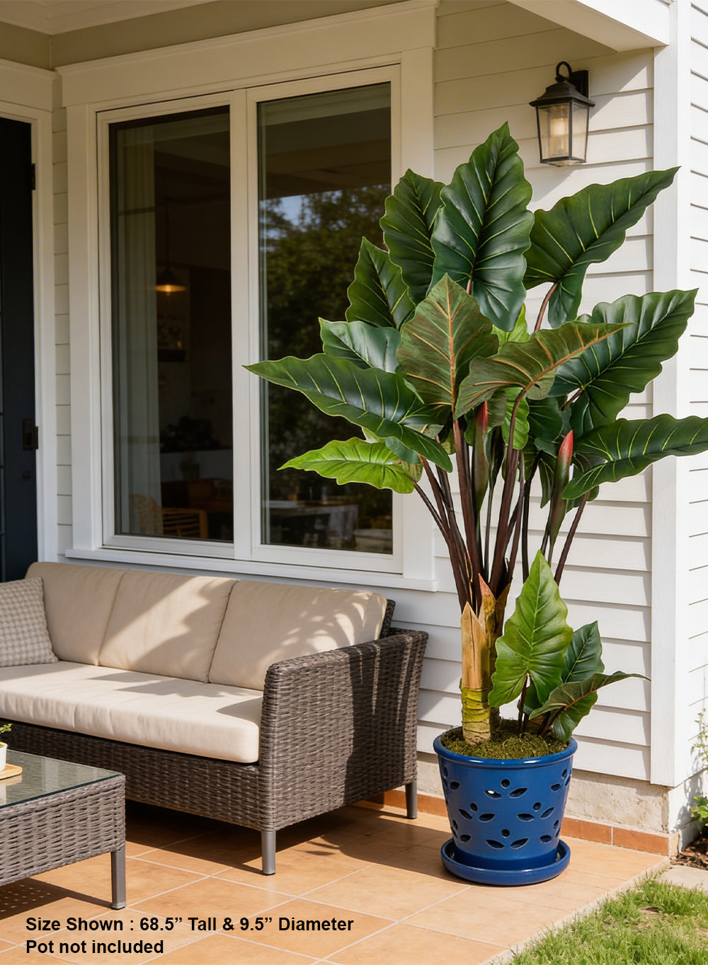 Artificial Elephant Ear Plant in Pot, 9.5" Diameter & 68.5" Tall