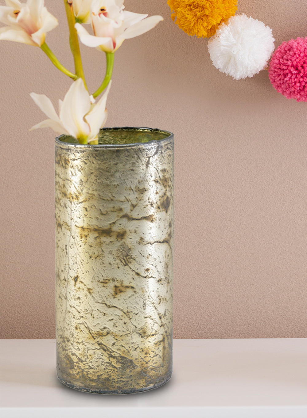 Serene Spaces Living Matte Silver Cylinder Vase