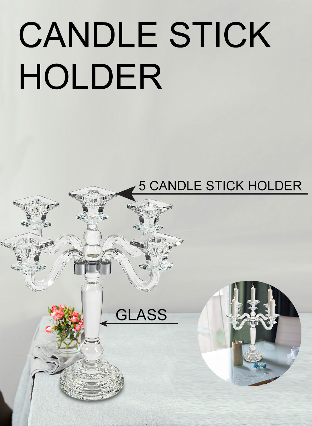 Serene Spaces Living Modern Cut Crystal Candle Stick Holders, Crystal Decor, 5 Sizes