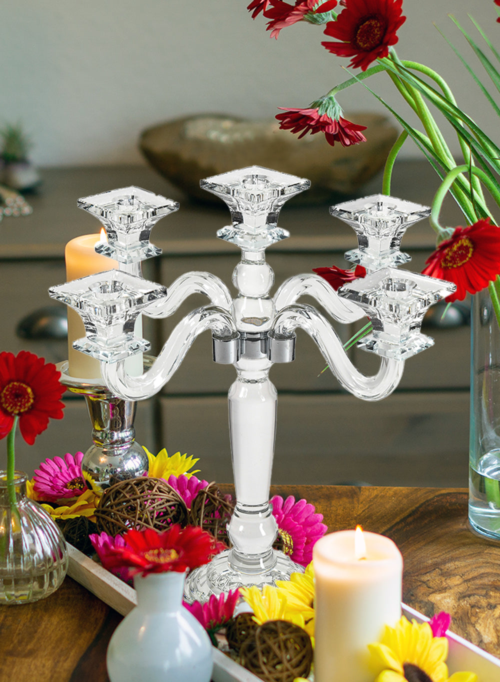 Serene Spaces Living Modern Cut Crystal Candle Stick Holders, Crystal Decor, 5 Sizes