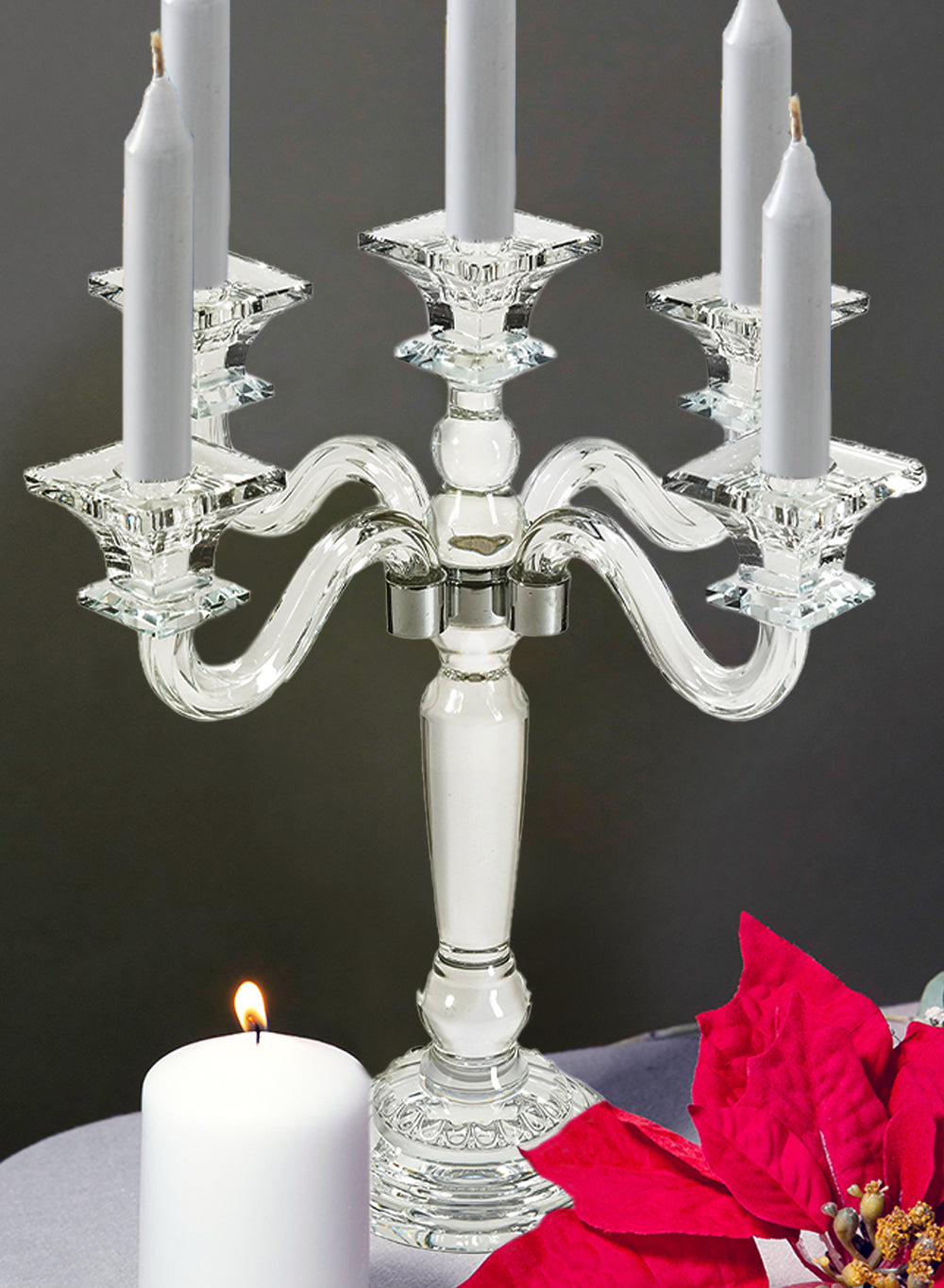 Serene Spaces Living Modern Cut Crystal Candle Stick Holders, Crystal Decor, 5 Sizes