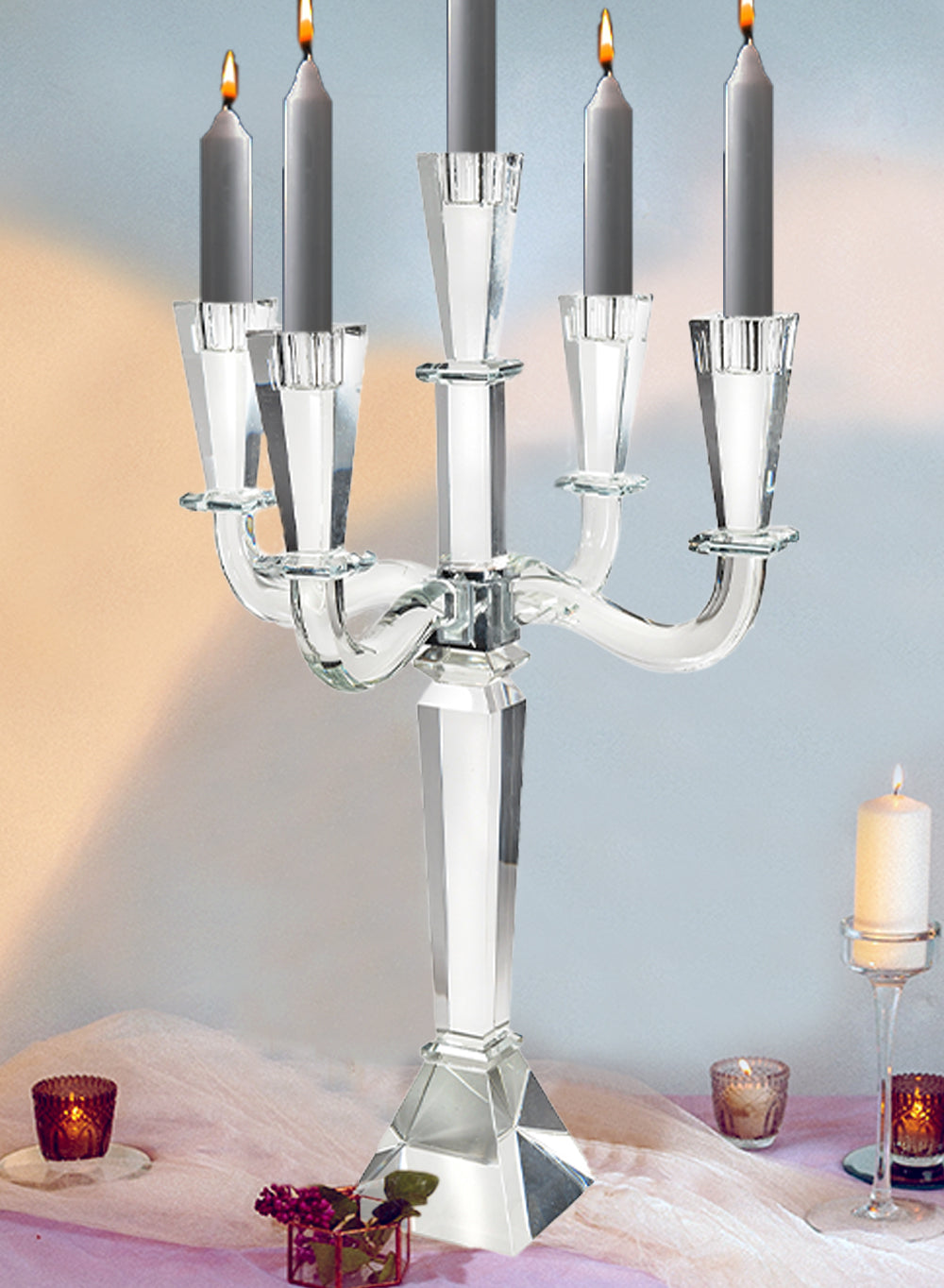 Serene Spaces Living Modern Cut Crystal Candle Stick Holders, Crystal Decor, 5 Sizes