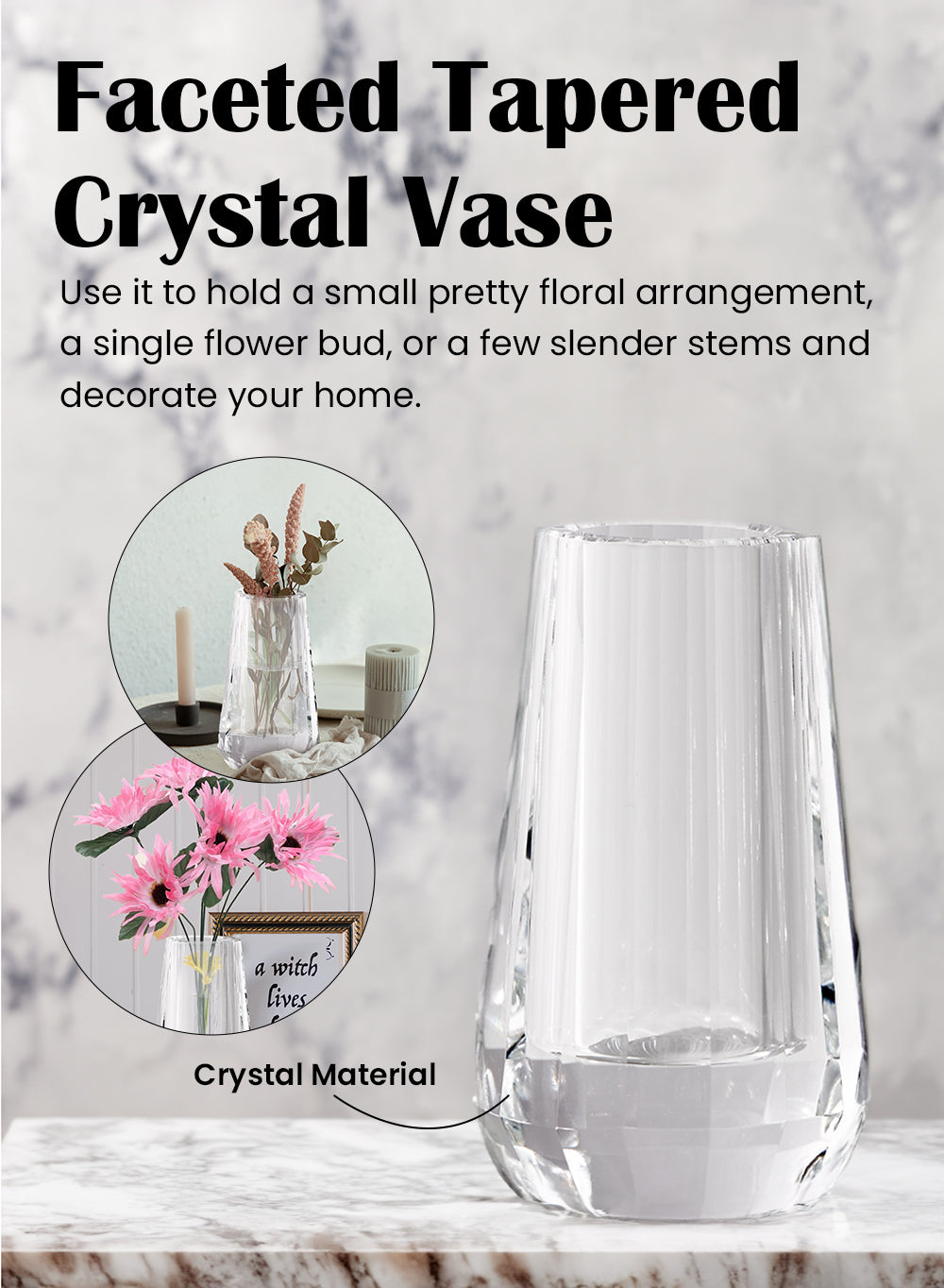 Faceted Tapered Crystal Vase 4in H