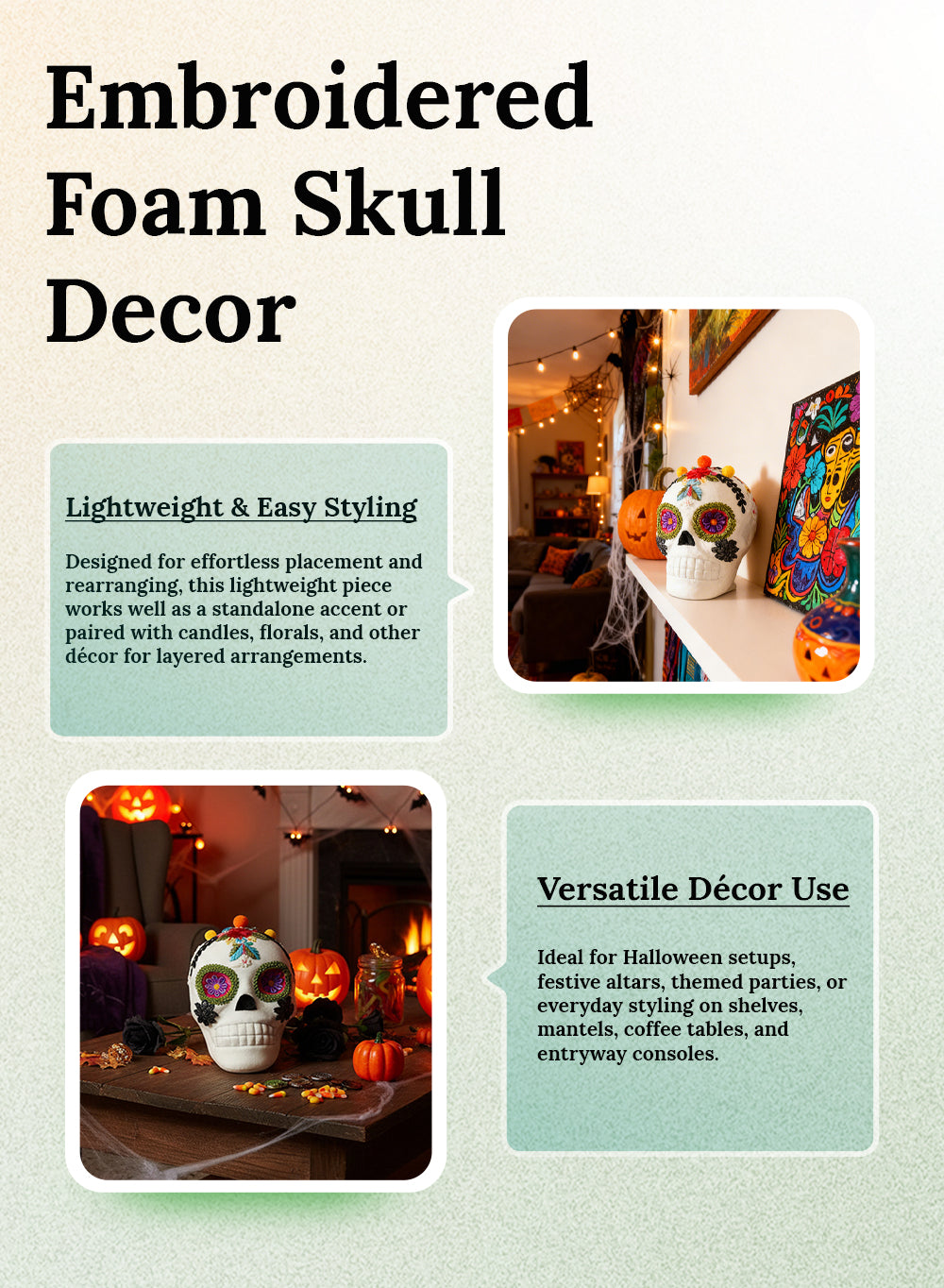 Embroidered Foam Skull Decor, 6" Wide & 7.5" Tall