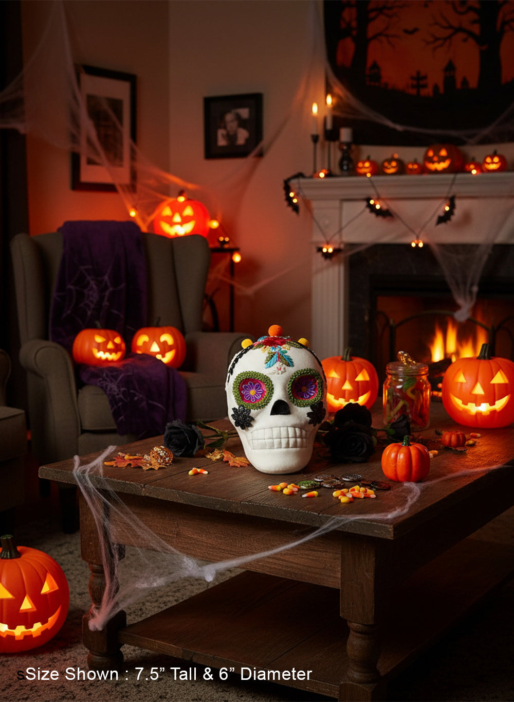 Embroidered Foam Skull Decor, 6" Wide & 7.5" Tall