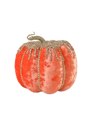 7" White/Orange Velvet Jewelled Pumpkin with Jewels