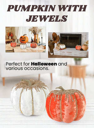 7" White/Orange Velvet Jewelled Pumpkin with Jewels