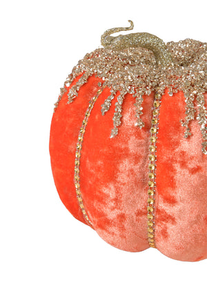 7" White/Orange Velvet Jewelled Pumpkin with Jewels