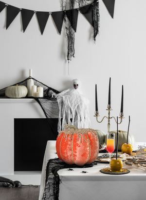 7" White/Orange Velvet Jewelled Pumpkin with Jewels