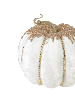 7" White/Orange Velvet Jewelled Pumpkin with Jewels