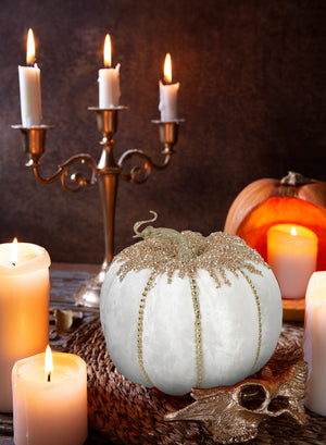 7" White/Orange Velvet Jewelled Pumpkin with Jewels