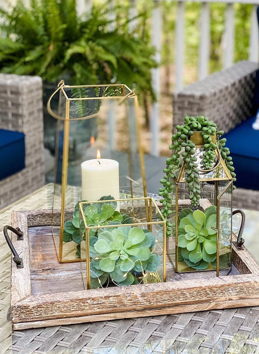 Gold Square Glass Lantern, 5" Cube