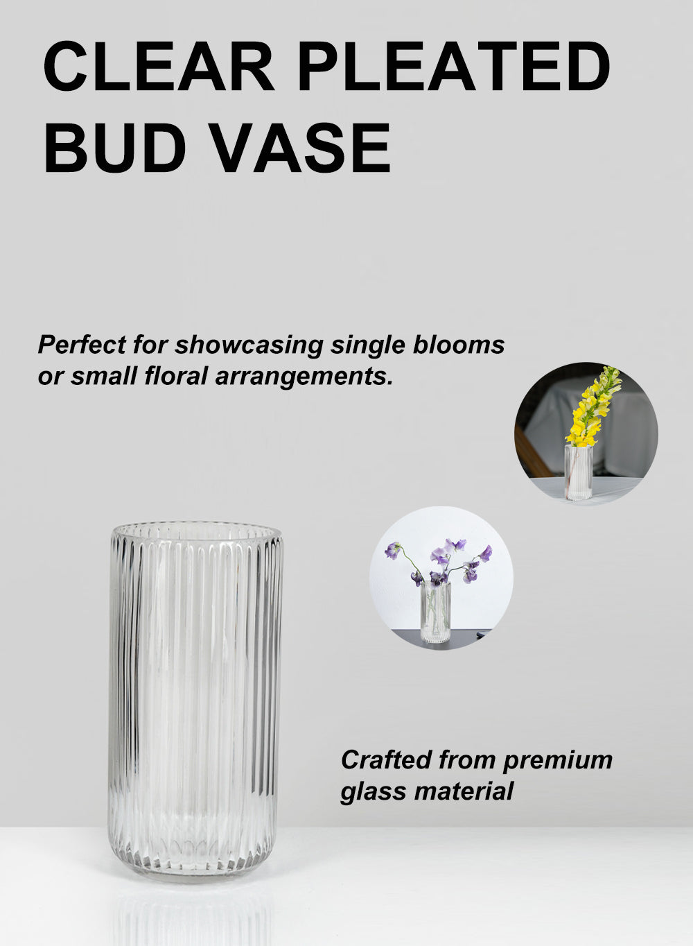 Clear Ribbed Vase, in 2 Sizes