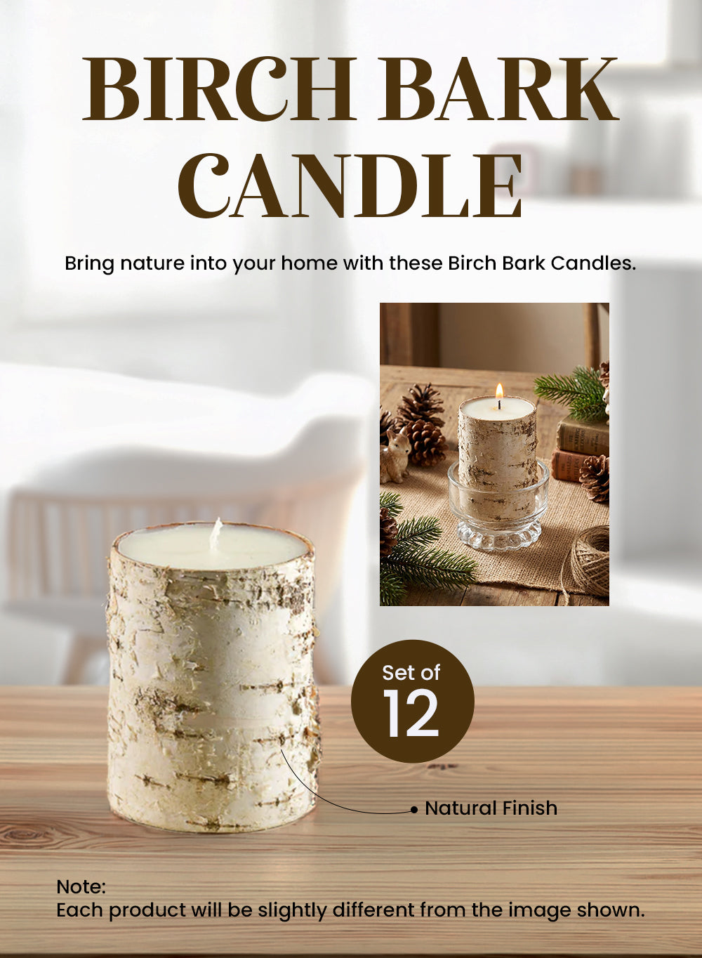 4" Birch Bark Candle, Set of 12
