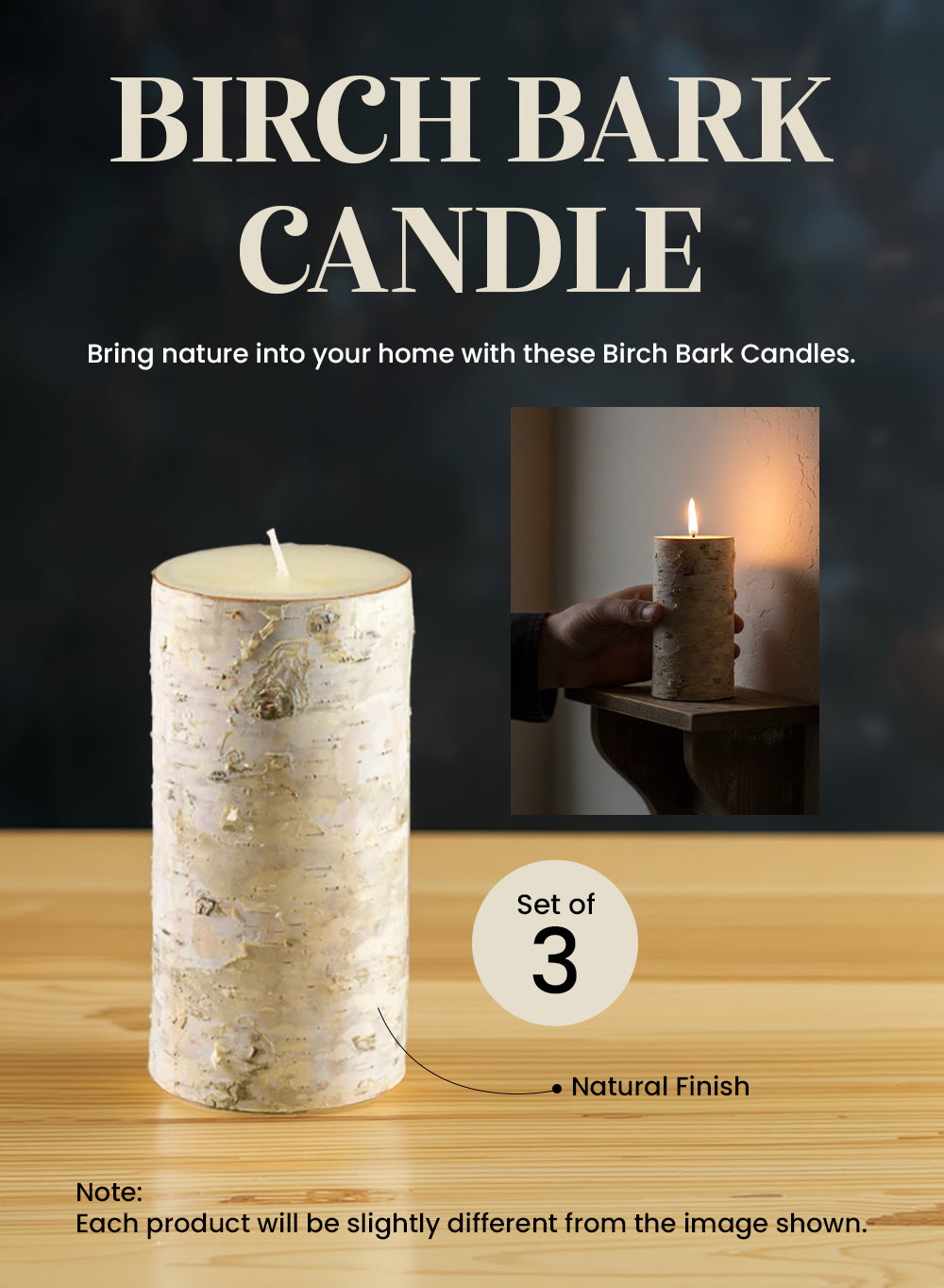 5.75" Birch Bark Candle, Set of 3