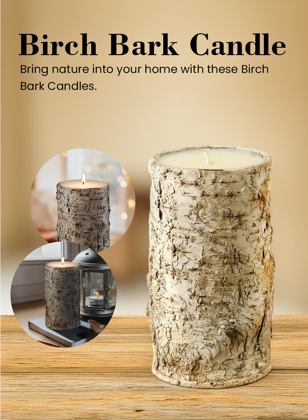 Birch Bark Pillar Candle, In 3 Sizes