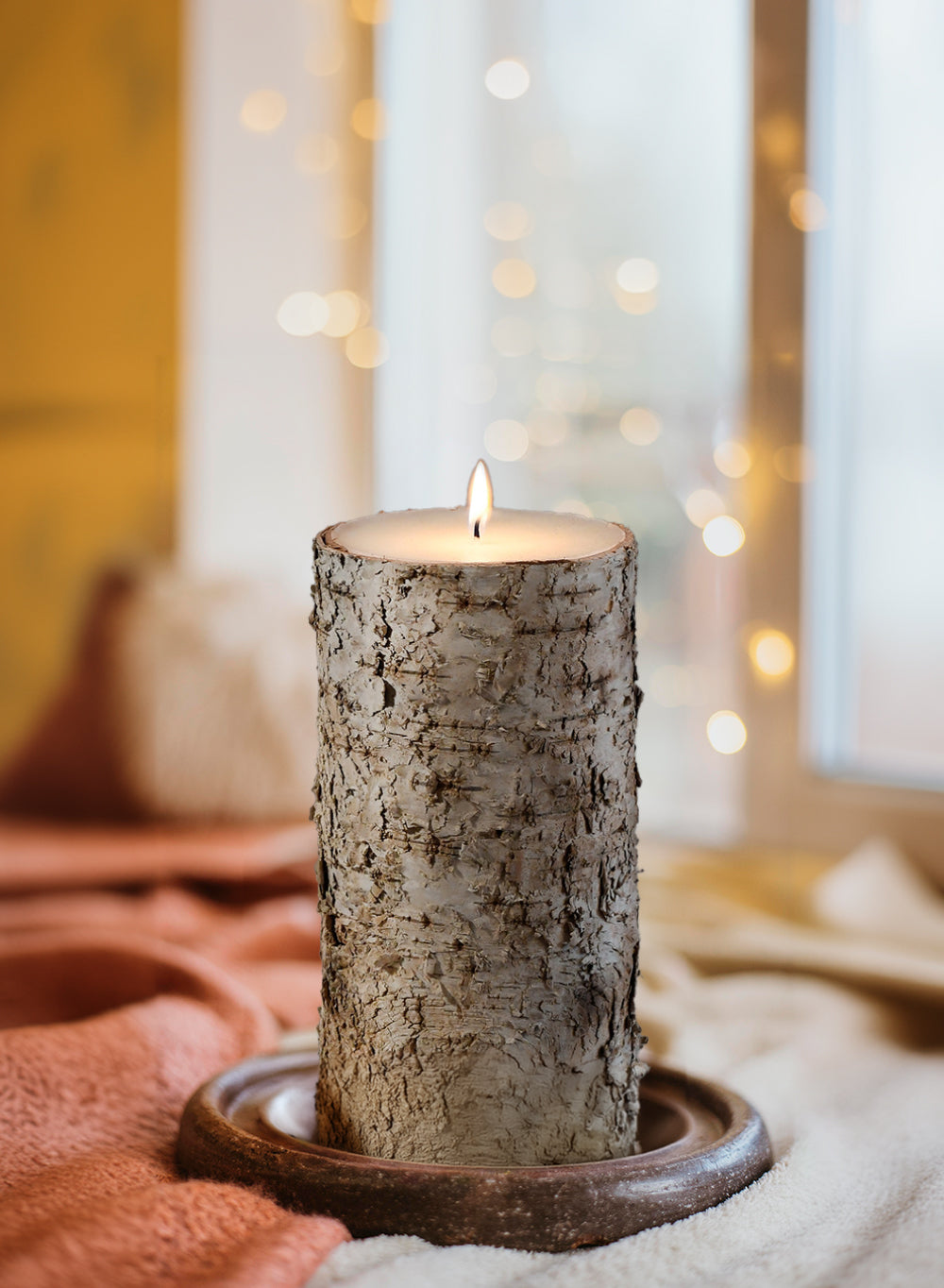 Birch Bark Pillar Candle, In 3 Sizes