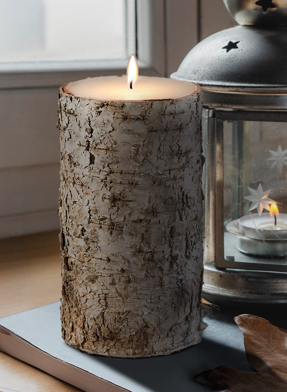 Birch Bark Pillar Candle, In 3 Sizes