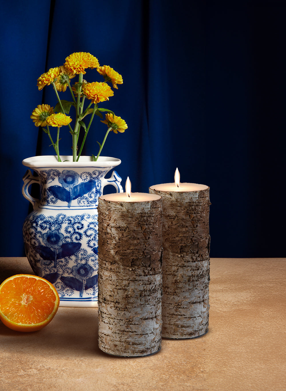 Birch Bark Pillar Candle, In 3 Sizes