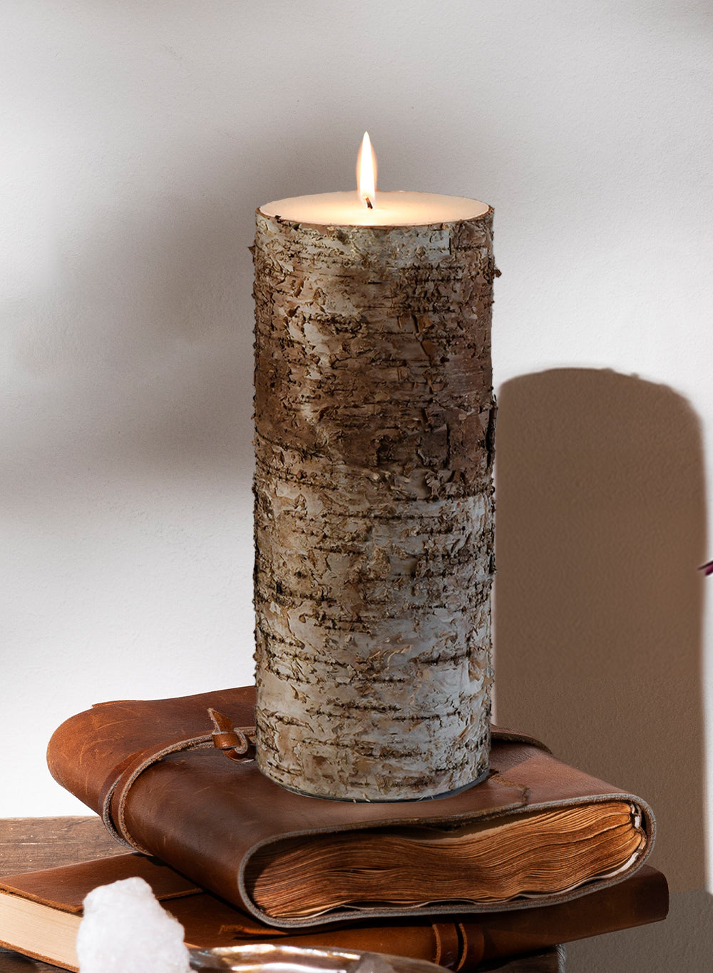 Birch Bark Pillar Candle, In 3 Sizes