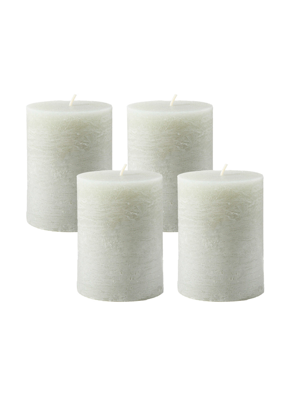 Serene Spaces Living Set of 4 Rustic Cement Green Pillar Candles for Wedding, Birthday, Holiday & Home Decoration, 3" Diameter x 4" Tall