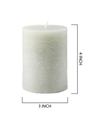 Serene Spaces Living Set of 4 Rustic Cement Green Pillar Candles for Wedding, Birthday, Holiday & Home Decoration, 3" Diameter x 4" Tall