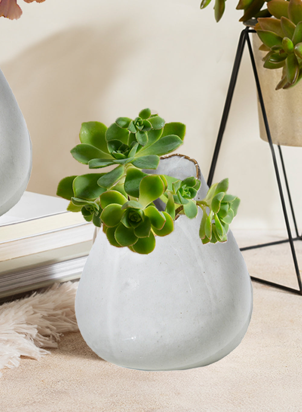 Free-From Edge Glazed Ceramic Vase, in 4 Shapes