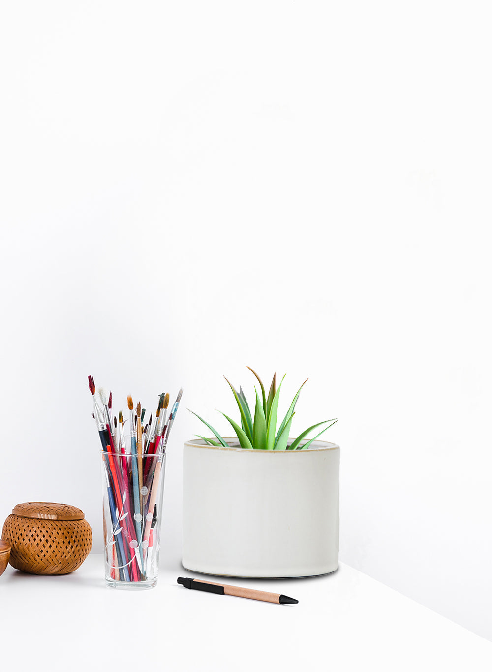 3.5" White Glazed Ceramic Pot with Gold Rim, Set of 2 & 24