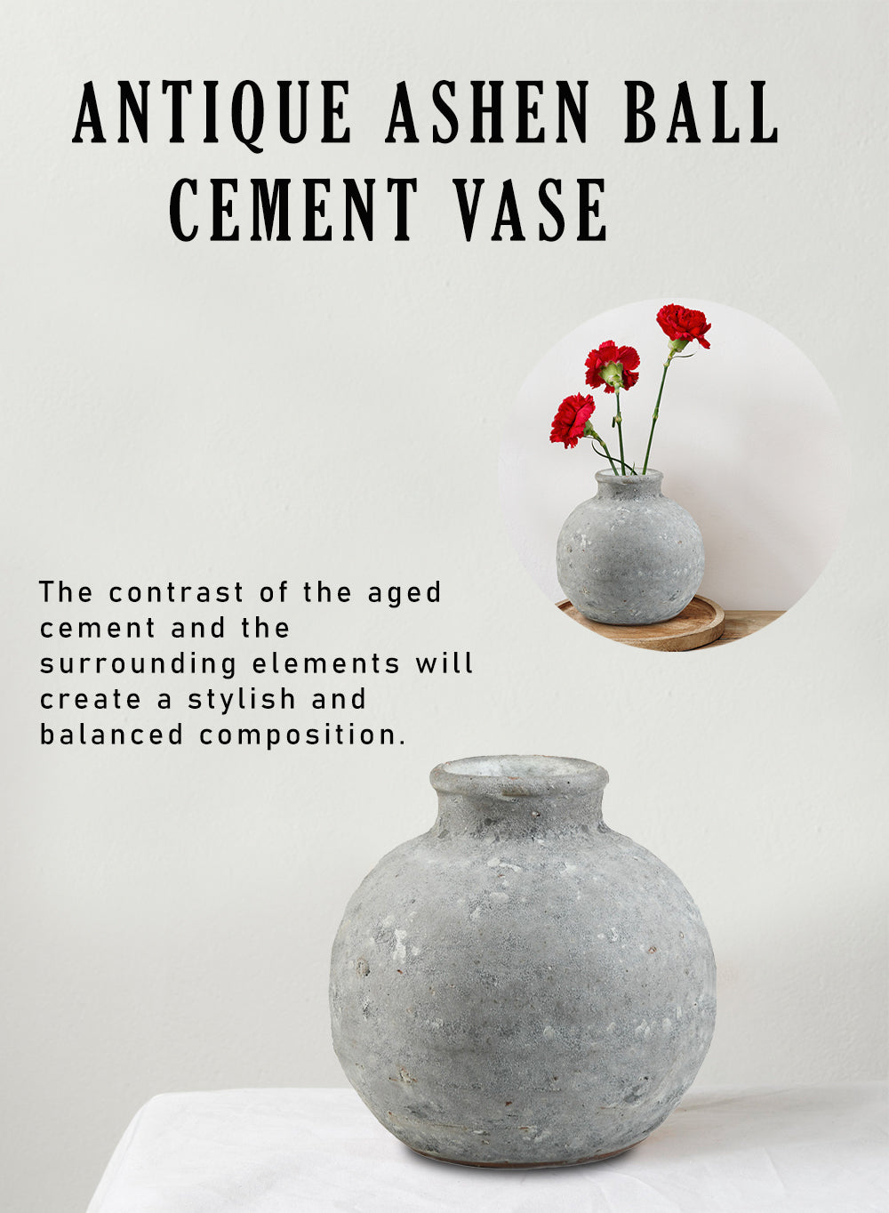 Antique Ashen Cement Vase, in 3 Shapes