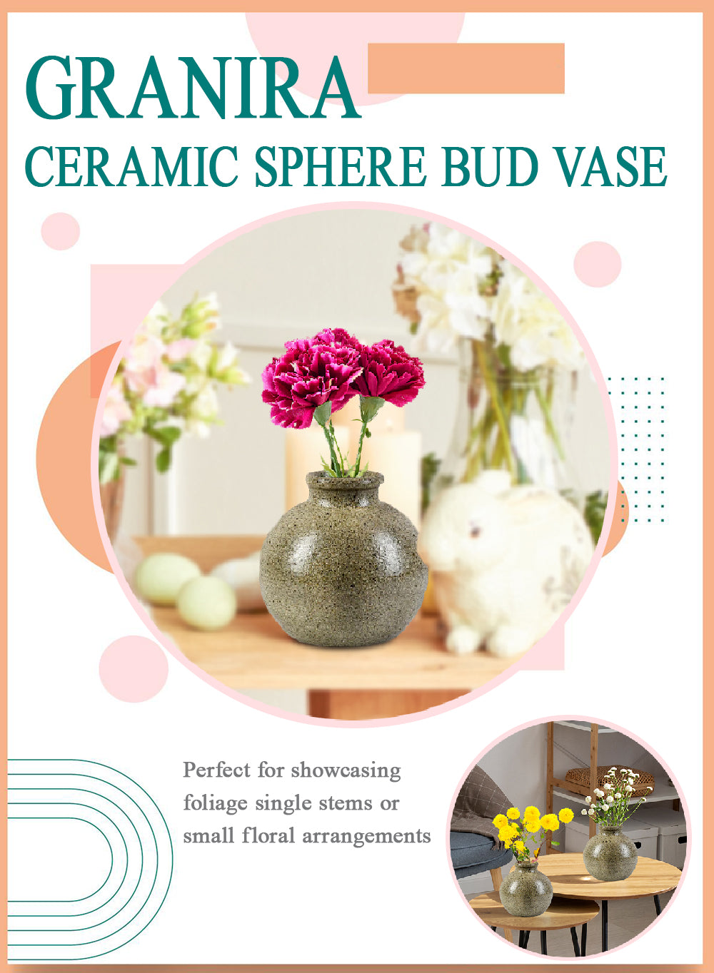 Granira Ceramic Sphere Bud Vase, 6" Sphere