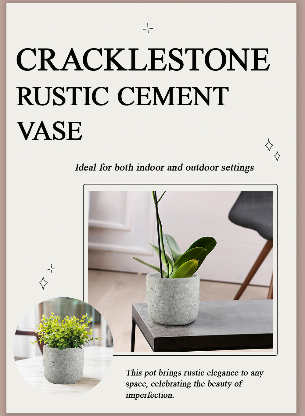 CrackleStone Rustic Cement Vase