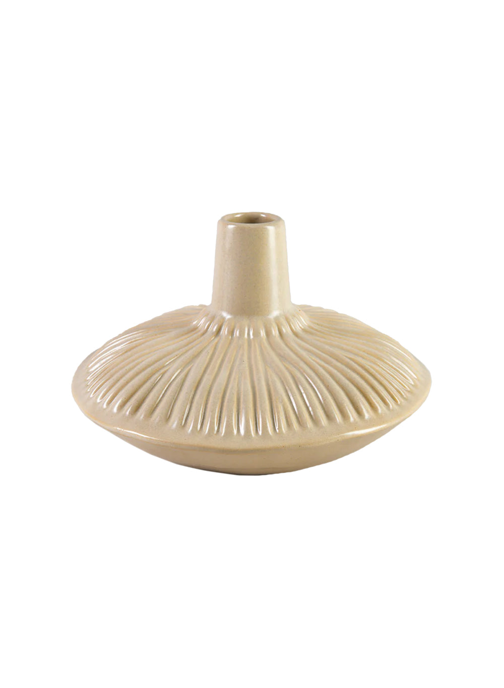 Ribbed Beige Ceramic Bud Vase, 9" Diameter & 6" Tall