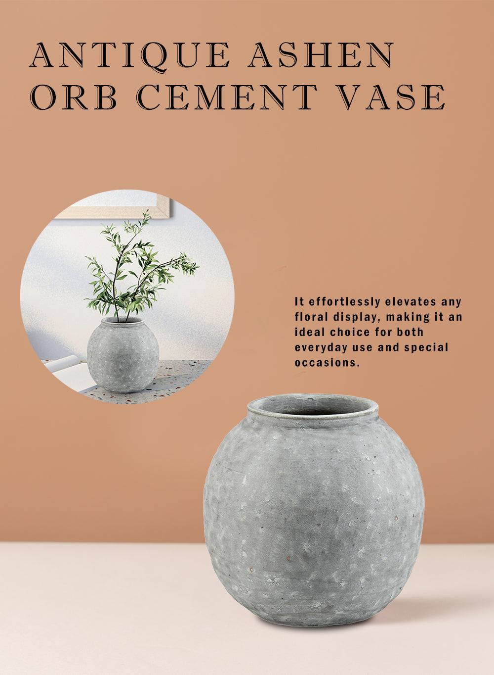 Antique Ashen Cement Vase, in 3 Shapes