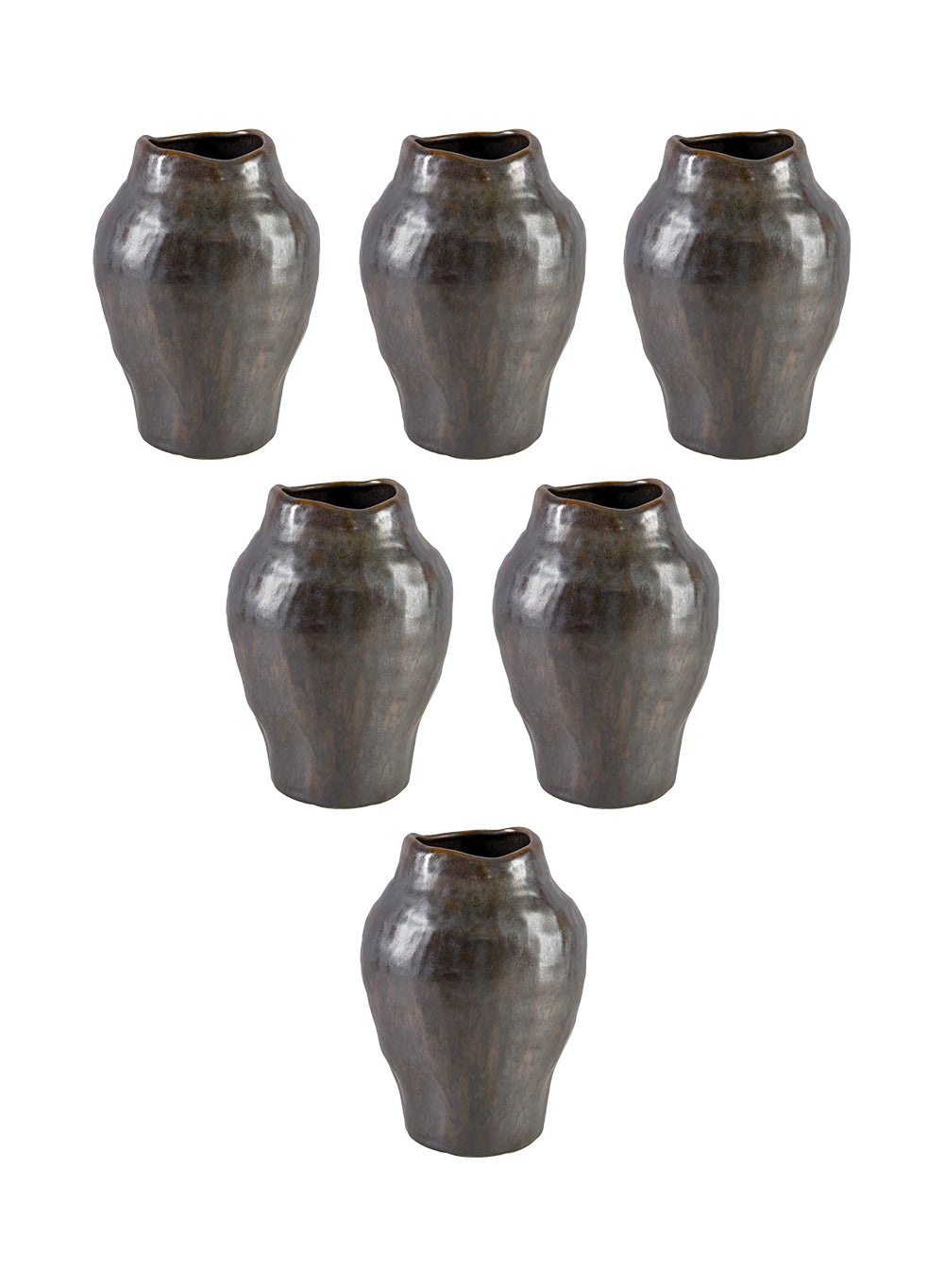 Aged Brown Ceramic Urn Vase, 8" Diameter & 9.5" Tall