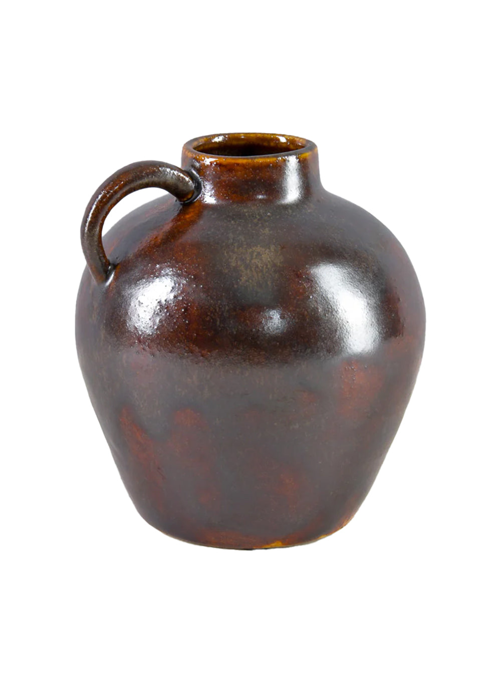 Brown Glazed Ceramic Jug Vase, 4.5" Diameter & 5" Tall