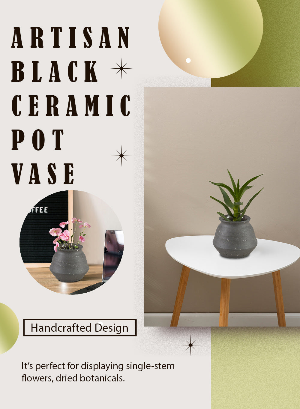 4.5" Artisan Black Ceramic Pot Vase